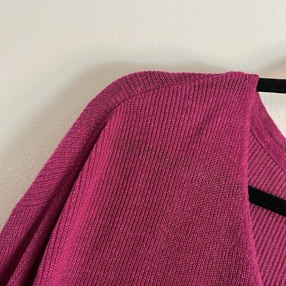 J.Jill Women M Petite Fuchsia Linen Blend Knit Pockets 3/4 Sleeve V-Neck Sweater - Picture 7 of 11